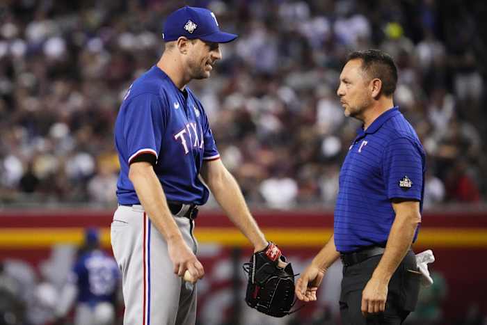 Max Scherzer was dealing with back spasms, forcing the Texas Rangers' Game 3 starter leaver after three scoreless innings Monday night.